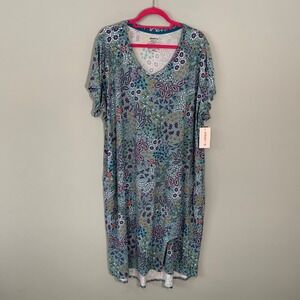 NEW Joyspun Womens 3X Aqua Pond Paisley Midi Chemise Sleep Dress